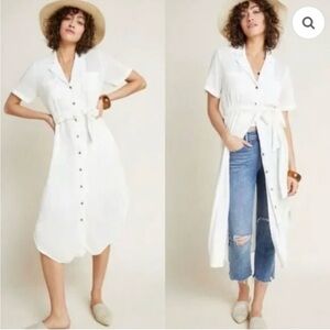 Maeve by Anthropologie Aria Collared Button Front Shirt Dress White Sz S Classic